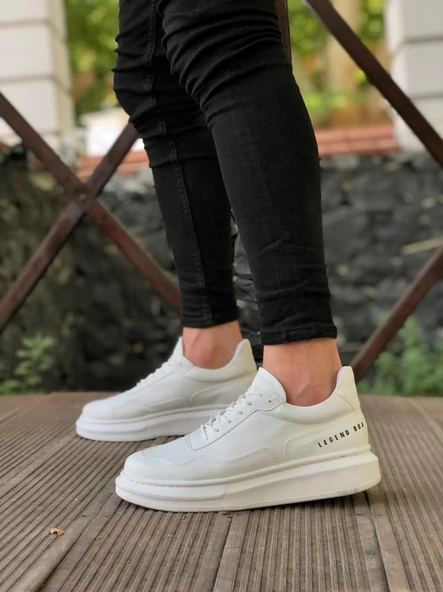 BA0238 BOA Yüksek Taban Beyaz Bağcıklı Erkek Ayakkabı - Resim 2