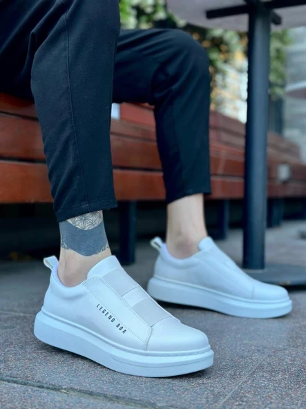 BA0307 BOA Kalın Yüksek Taban Çift Bant Beyaz Erkek Ayakkabı ürün görseli