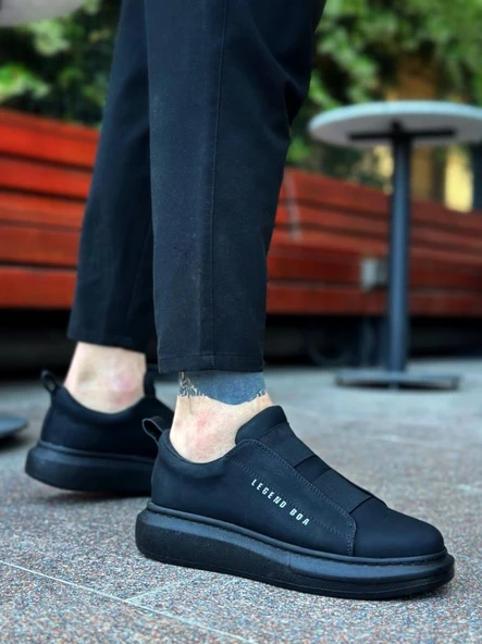 BA0307 BOA Kalın Yüksek Taban Çift Bant Siyah Erkek Ayakkabı - Resim 3