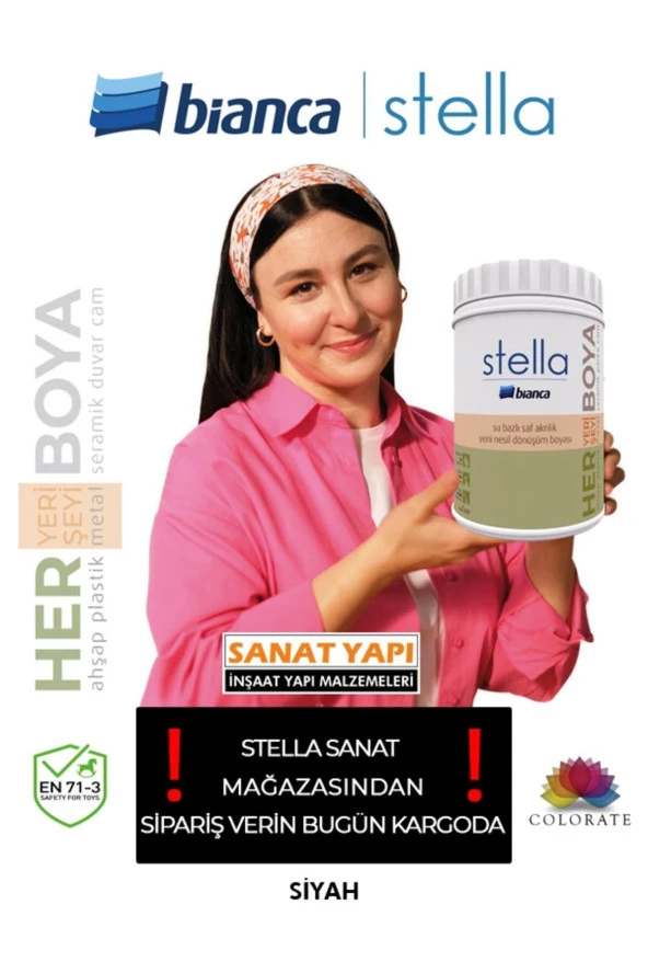 Stella Su Bazlı Saf Akrilik Boya - Siyah - Resim 2