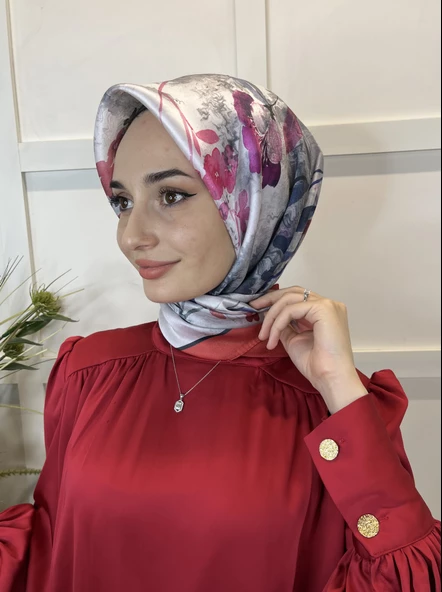 Quare Kristal Eşarp, Çiçek Desenli 01069  KIRMIZI - 2