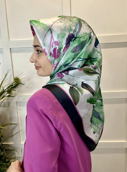 Quare Kristal Eşarp, Çiçek Desenli 01069  SİYAH YEŞİL - 3