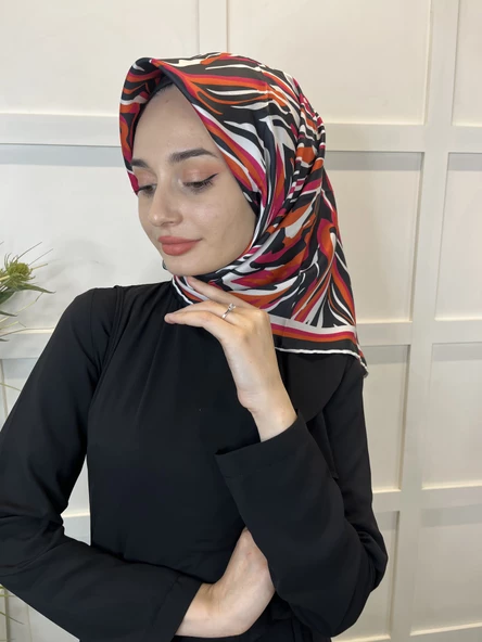 Quare Rayon Tivil Eşarp Desenli Rayon Eşarp 1070  SİYAH FUŞYA - 2
