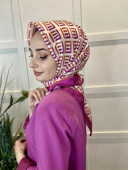 Quare Kristal Eşarp, Çizgi Desenli 01067  FUŞYA - Resim 3