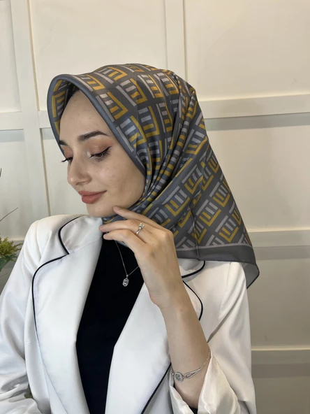 Quare Kristal Eşarp, Çizgi Desenli 01067  KOYU GRİ - 2