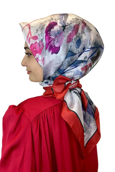 Quare Kristal Eşarp, Çiçek Desenli 01069  KIRMIZI - 1