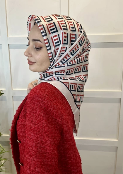 Quare Kristal Eşarp, Çizgi Desenli 01067  KREM - Resim 3