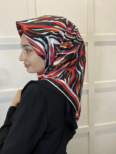 Quare Rayon Tivil Eşarp Desenli Rayon Eşarp 1070  SİYAH FUŞYA - 3