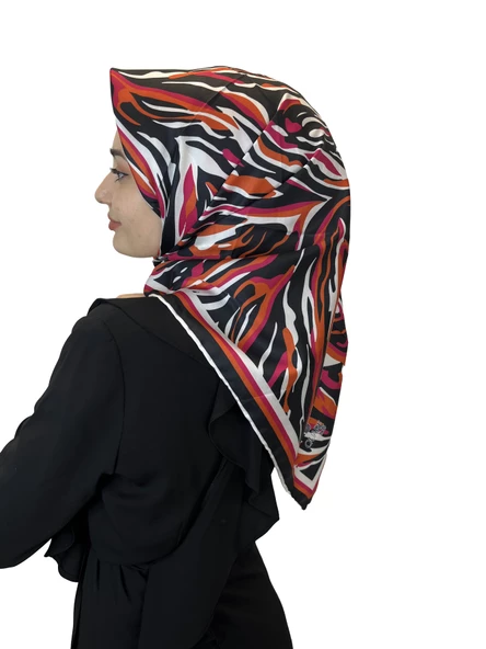 Quare Rayon Tivil Eşarp Desenli Rayon Eşarp 1070  SİYAH FUŞYA