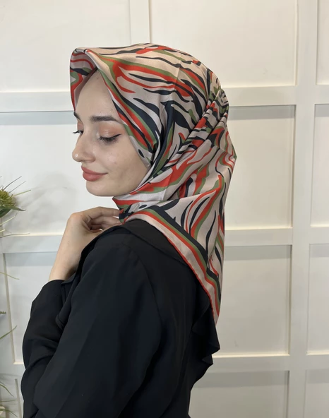 Quare Rayon Tivil Eşarp Desenli Rayon Eşarp 1070  VİZON - 2