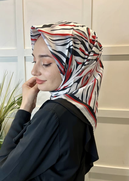 Quare Rayon Tivil Eşarp Desenli Rayon Eşarp 1070  SİYAH BEYAZ - Resim 3