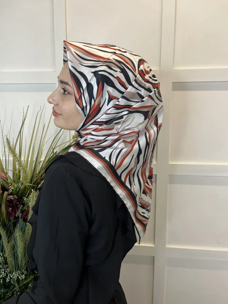 Quare Rayon Tivil Eşarp Desenli Rayon Eşarp 1070  KİREMİT - Resim 3