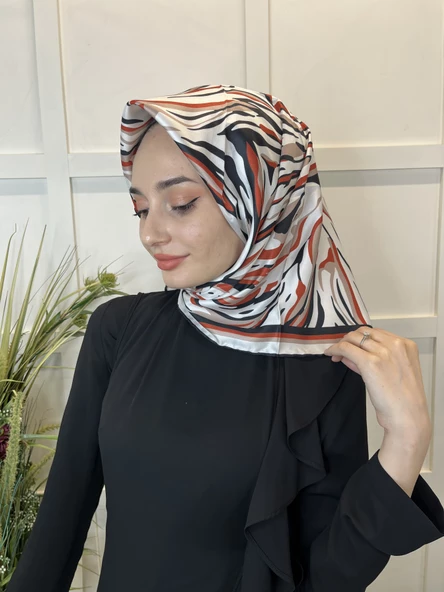 Quare Rayon Tivil Eşarp Desenli Rayon Eşarp 1070  KİREMİT - Resim 2