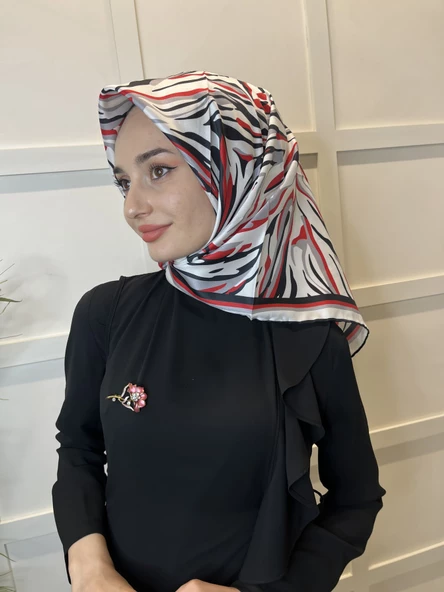 Quare Rayon Tivil Eşarp Desenli Rayon Eşarp 1070  SİYAH BEYAZ - Resim 2