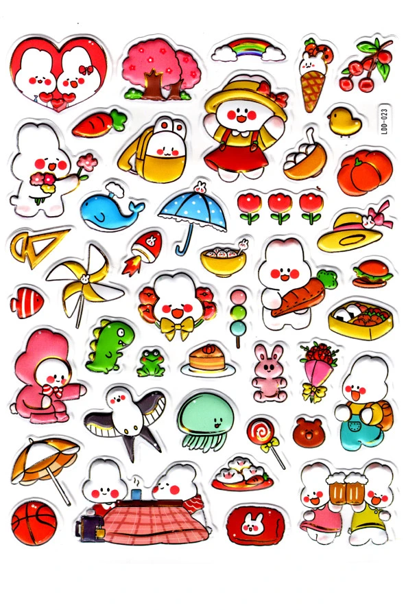Sticker Kabartmalı Stiker Defter Planlayıcı Etiket (Ldd023)-24x19cm - Neşeli Tavşanlar