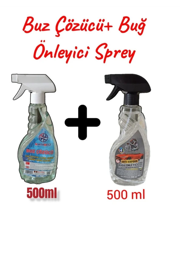 Redno Oto Araç Buz Çözücü Sprey 500Ml + Buğ Önleyici Sprey 500Ml 2 Li Set