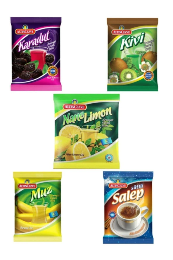 Altıncezve 5 Lİ Paket (Kivi-Karadut-Nane Limon-Muz-Salep) 250 Gr x 5 Adet