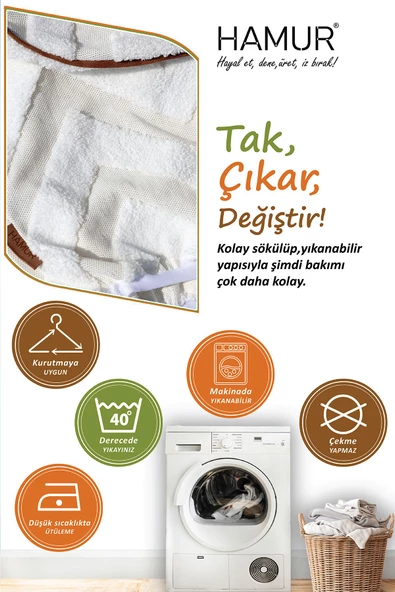Yıkanabilir Puf Tabure Kılıfı Tak-Çıkar-Değiştir-Yenile Orta Sehpa Kılıfı By Line Ekru - 4