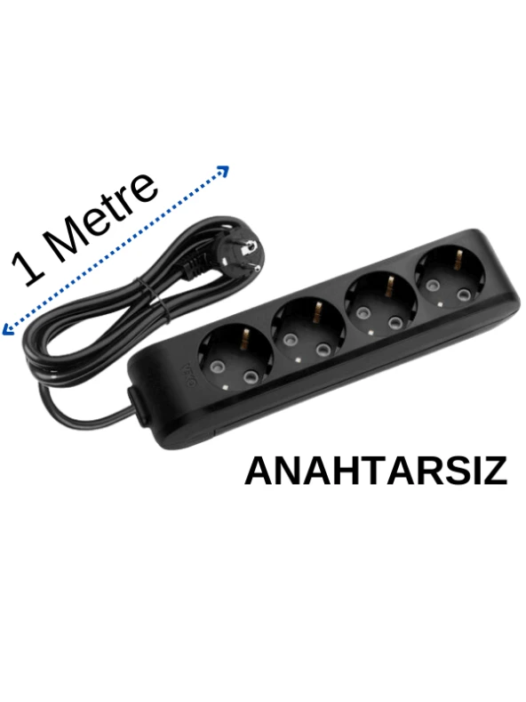 Viko (4'Lü) Dörtlü Priz Topraklı Kablolu Siyah 1 (Bir) Metre ürün görseli 1