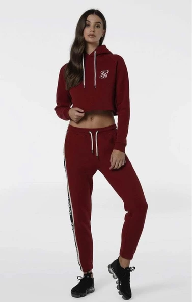 SikSilk Crop Bordo Kapşonlu Bayan Sweatshirt - 4