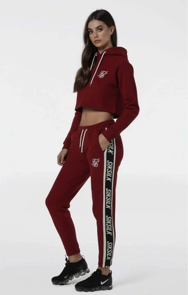 SikSilk Crop Bordo Kapşonlu Bayan Sweatshirt - 3