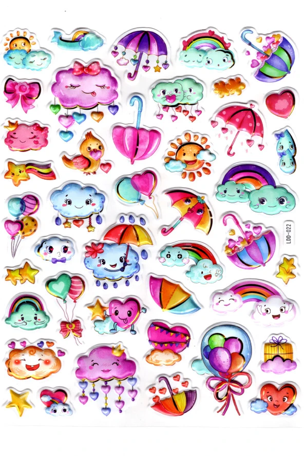 Sticker Kabartmalı Stiker Defter Planlayıcı Etiket (Ldd022)-24x19cm - Mutlu Bulutlar