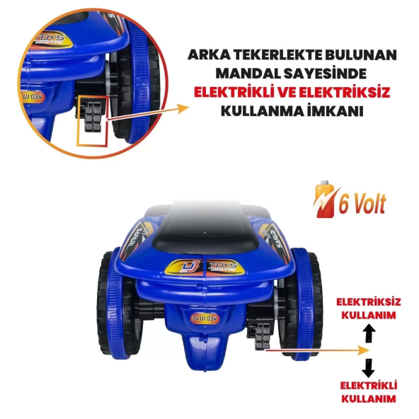 UJ Toys Uzaktan Kumandalı Akülü Atv 6v Safari 2-4 Yaş Mavi - 5
