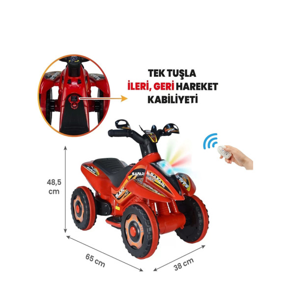 UJ Toys Uzaktan Kumandalı Akülü Atv 6v Safari 2-4 Yaş Kırmızı