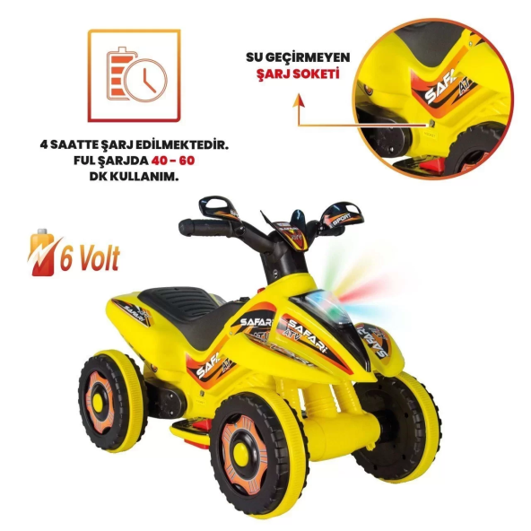 UJ Toys Uzaktan Kumandalı Akülü Atv 6v Safari 2-4 Yaş Sarı - 4