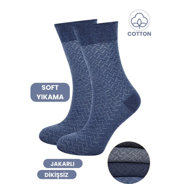 Erkek Çorap Cotton Dikişsiz Jakarlı Mevsimlik Uzun Çorap - 6
