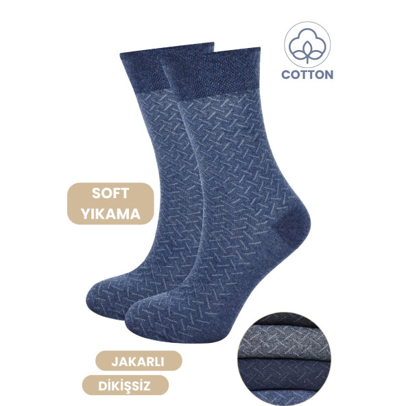 Erkek Çorap Cotton Dikişsiz Jakarlı Mevsimlik Uzun Çorap - 4