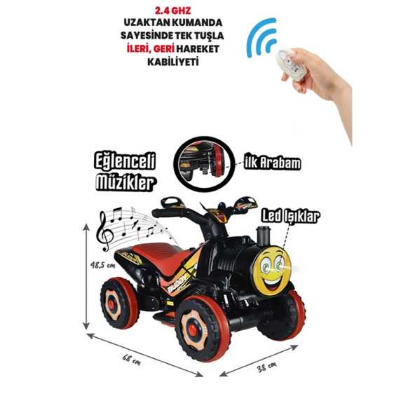 UJ Toys Thomas Kumandalı Akülü Araba Tren Atv 2-4 Yaş Siyah