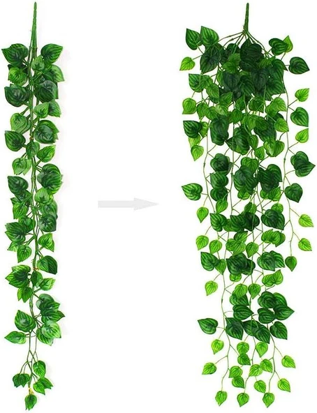 Nettenevime Yapay Çiçek Sarkan Sarmaşık Sarı Yeşil Oval Yaprak Desenli 9dallı Sarkan Bitki - 4
