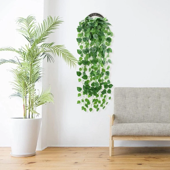 Nettenevime Yapay Çiçek Sarkan Sarmaşık Sarı Yeşil Oval Yaprak Desenli 9dallı Sarkan Bitki