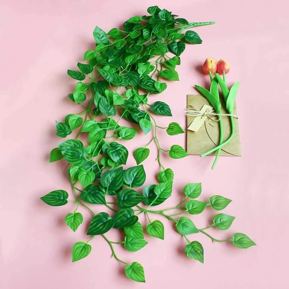 Nettenevime Yapay Çiçek Sarkan Sarmaşık Sarı Yeşil Oval Yaprak Desenli 9dallı Sarkan Bitki - 2