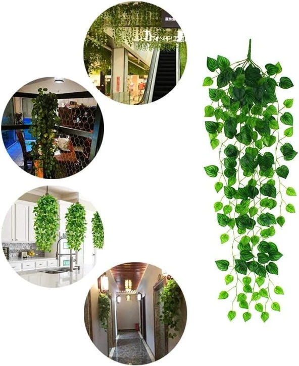 Nettenevime Yapay Çiçek Sarkan Sarmaşık Sarı Yeşil Oval Yaprak Desenli 9dallı Sarkan Bitki - 5