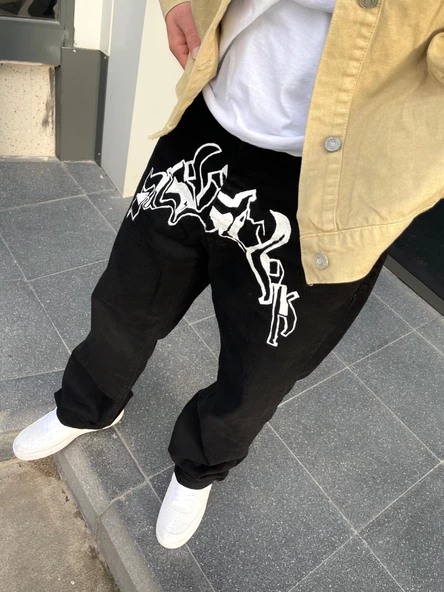 Premium Designer Words Baggy Kot Pantolon - 2