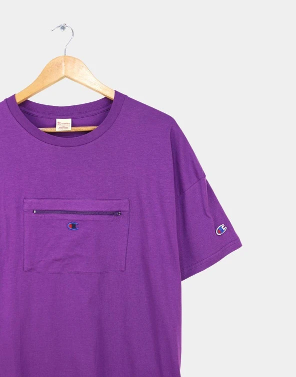 Champion Ön Cep Oversize Erkek T-Shirt Mor - 3