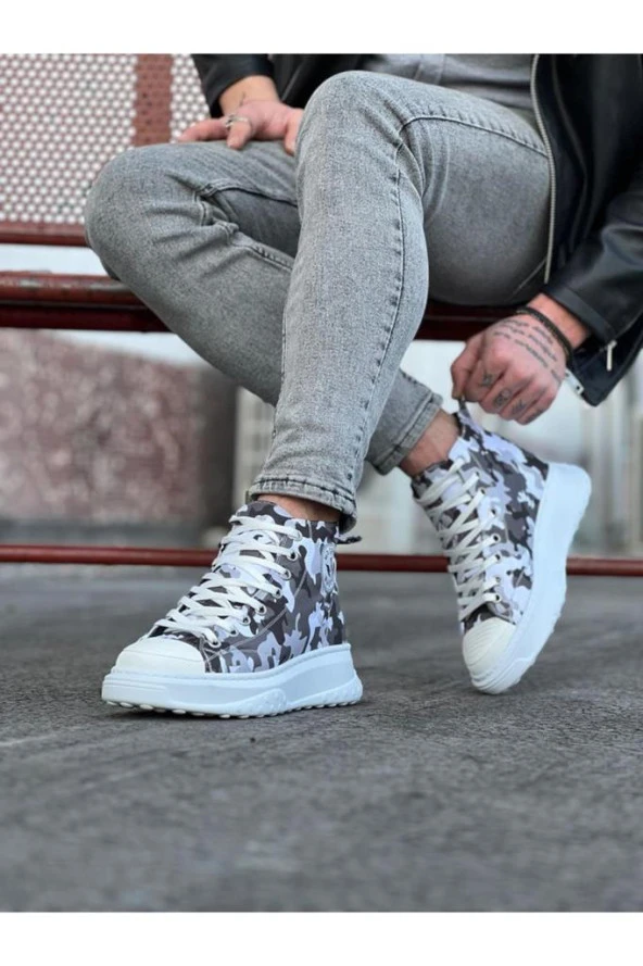 WG017 Beyaz Askeri Yarım Bilek Casual Ayakkabı - Resim 2