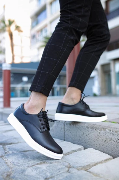 Klasik Erkek Ayakkabı 001 Siyah (Beyaz Taban) - Resim 3