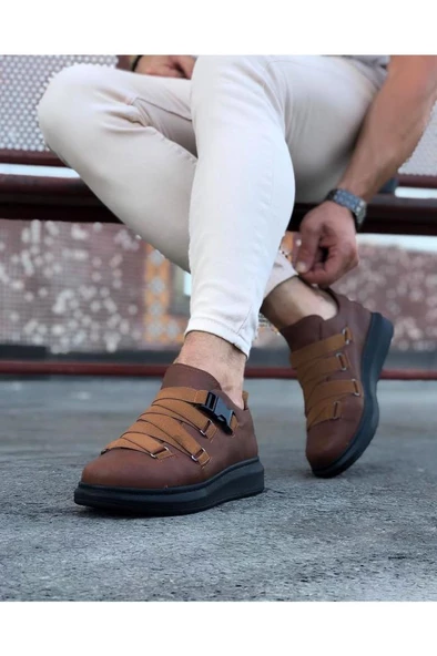 WG033  Taba Siyah Erkek Yüksek Taban  Ayakkabı - Resim 2