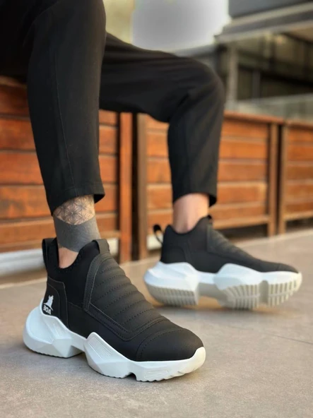 BA0401 Bağcıksız Rahat Yüksek Taban Siyah Erkek Spor Yarım Bilek Bot ürün görseli