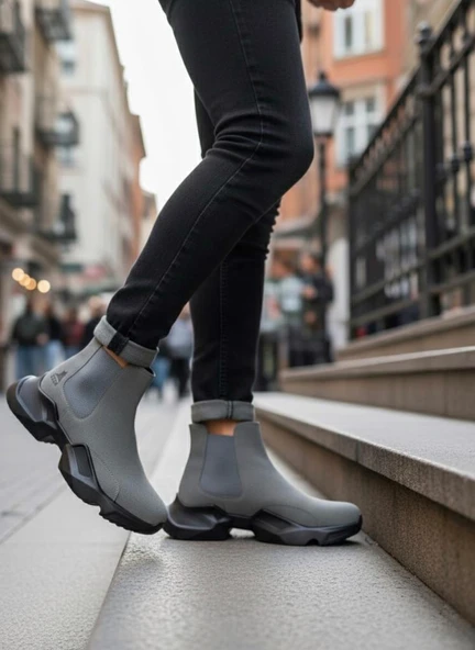 BA0444 Bağcıksız Rahat Yüksek Taban Füme Erkek Spor Yarım Bilek Bot - Resim 2