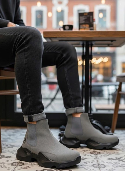 BA0444 Bağcıksız Rahat Yüksek Taban Füme Erkek Spor Yarım Bilek Bot - Resim 3