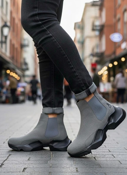 BA0444 Bağcıksız Rahat Yüksek Taban Füme Erkek Spor Yarım Bilek Bot ürün görseli