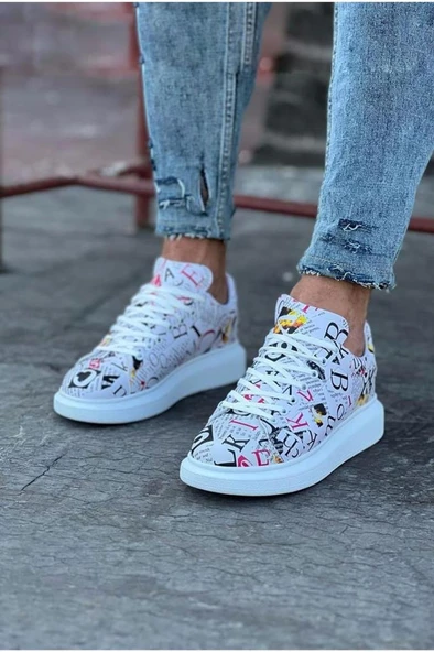 Dergi Desenli Boyalı Erkek Casual Ayakkabı WG501 - 3