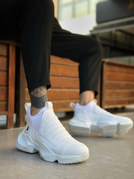 BA0401 Bağcıksız Rahat Kalın Taban Beyaz Erkek Spor Yarım Bilek Bot - Resim 2