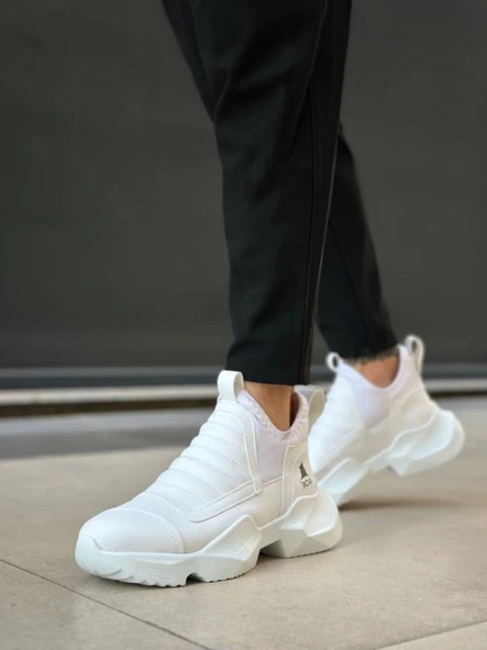 BA0401 Bağcıksız Rahat Kalın Taban Beyaz Erkek Spor Yarım Bilek Bot ürün görseli