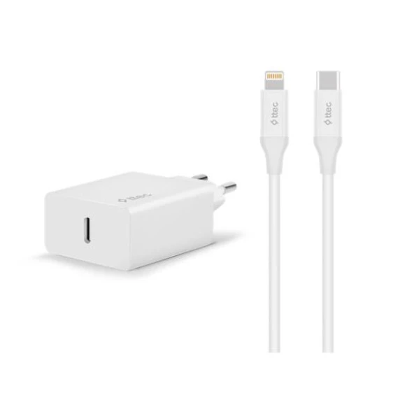 ttec SmartCharger Pd 20W Seyahat Hızlı Şarj Aleti Type-C - Lightning Kablo + Adaptör 150CM Beyaz 2SCS22BL