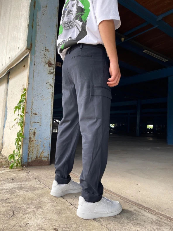Premium Baggy Kargo Kumaş Pantolon Koyu Lacivert - 3